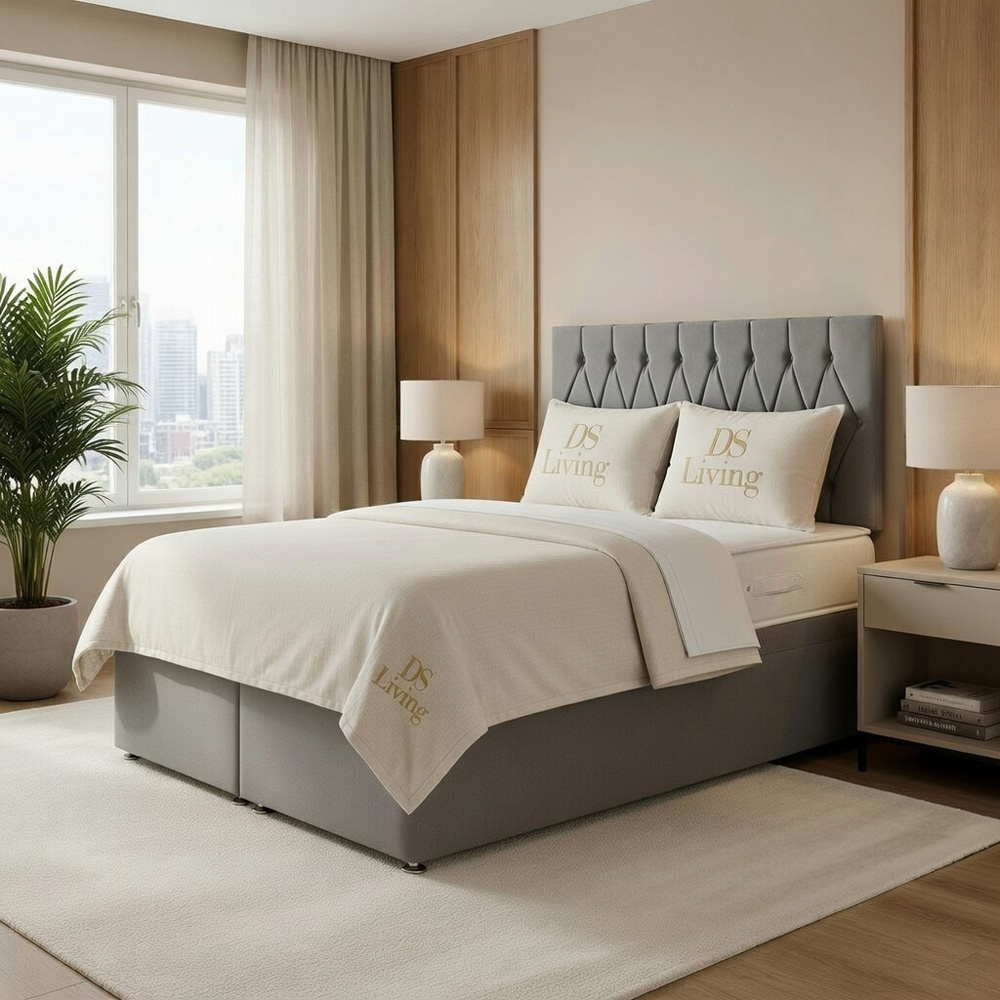 DS Living Diamond Single Silver Upholstered Divan Bed Image 4