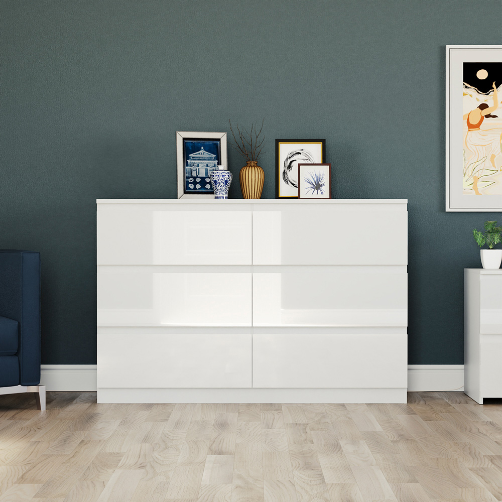 Vida Designs Glinton 6 Drawer White Chest of Drawers Image 3