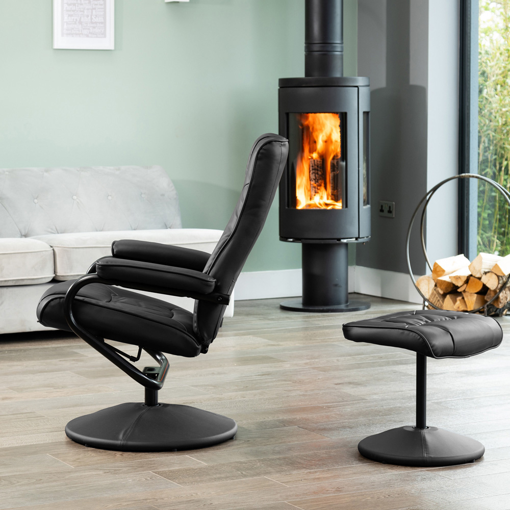 Artemis Home Gibson Black Swivel Recliner Chair with Footstool Image 4