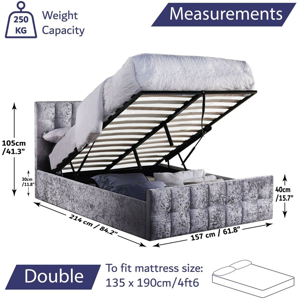 Home Treats Double Grey Crushed Velvet Ottoman Storage Bed with Mattress Image 9
