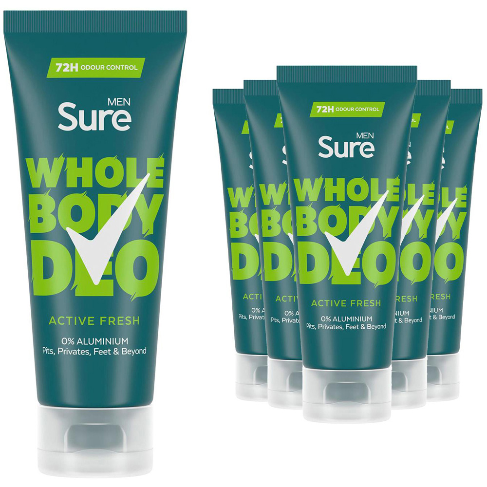 Sure Men 72H Odour Control Whole Body Active Fresh Deodorant Cream 75ml 6 Pack Image 1