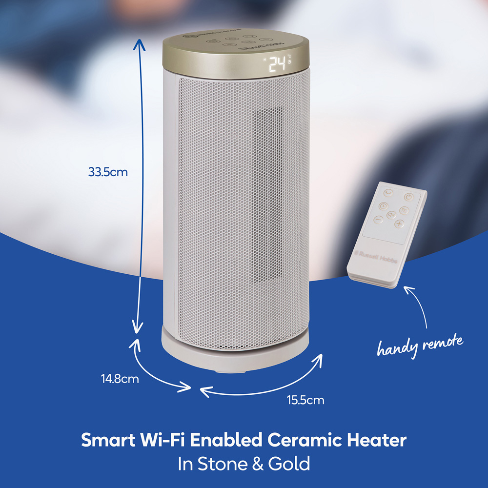 Russell Hobbs RHCTH2001ST-SMT Stone and Gold Round Smart Wi-Fi Enabled Ceramic Heater 2000W Image 9