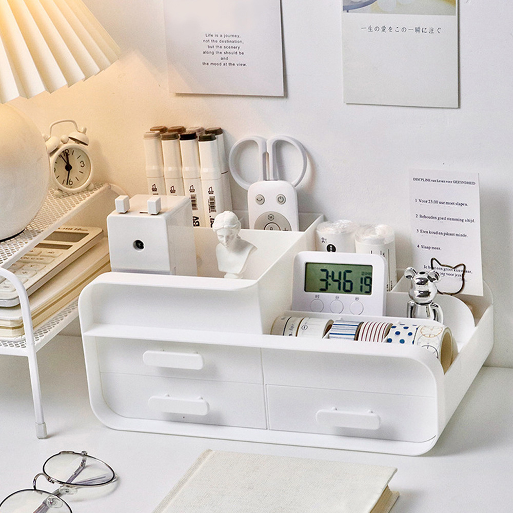 Living and Home 3 Drawer White Plastic Desk Organiser Image 2