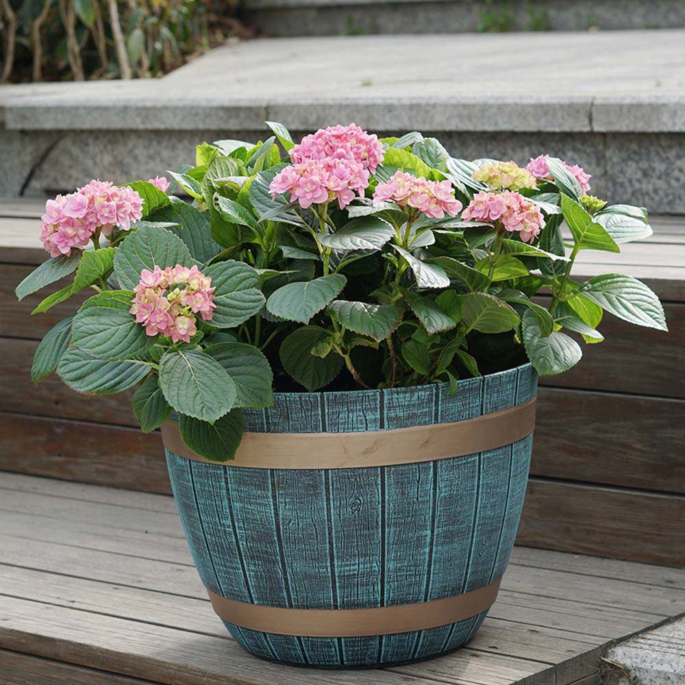 Gr8 Home Blue Rustic Style Plastic Half Barrel Plant Pot 38cm 2 Pack Image 4