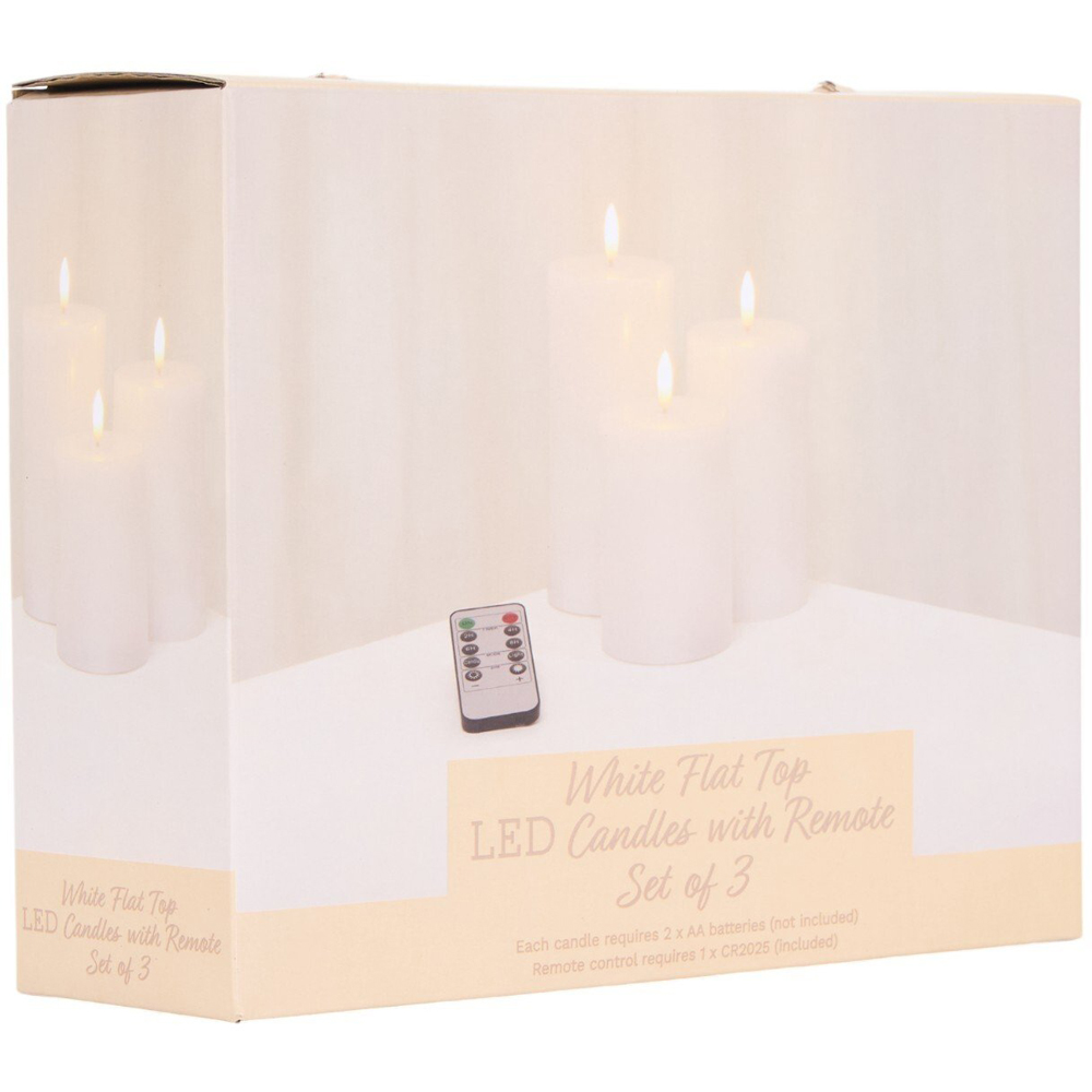 Set of 3 White Flat Top LED Candles with Remote - White Image 4