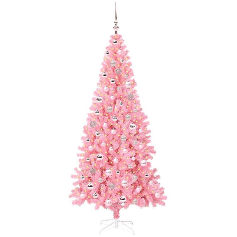 vidaXL Pre-Lit Pink Baubles Pink Artificial Christmas Tree 7ft Image 1