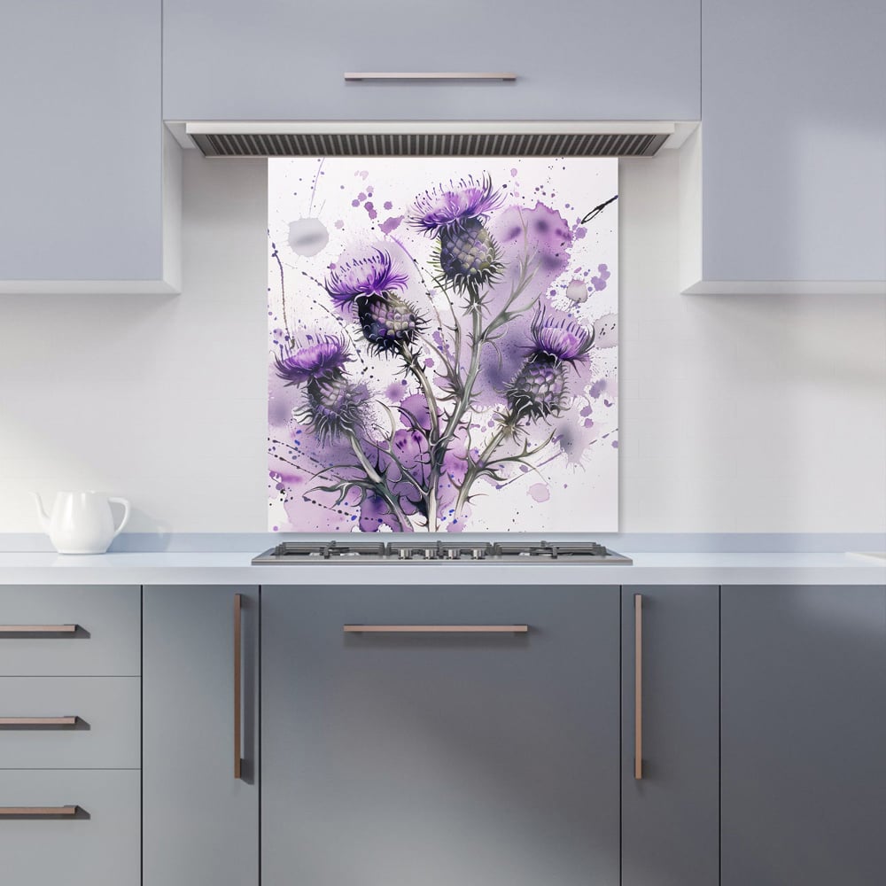 Warren Reed Designer Vibrant Scottish Thistle Art Glass Kitchen Splashback 65 x 70cm Image 1