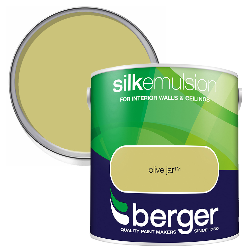 Berger Walls & Ceilings Olive Jar Silk Emulsion Paint 2.5L Image 1