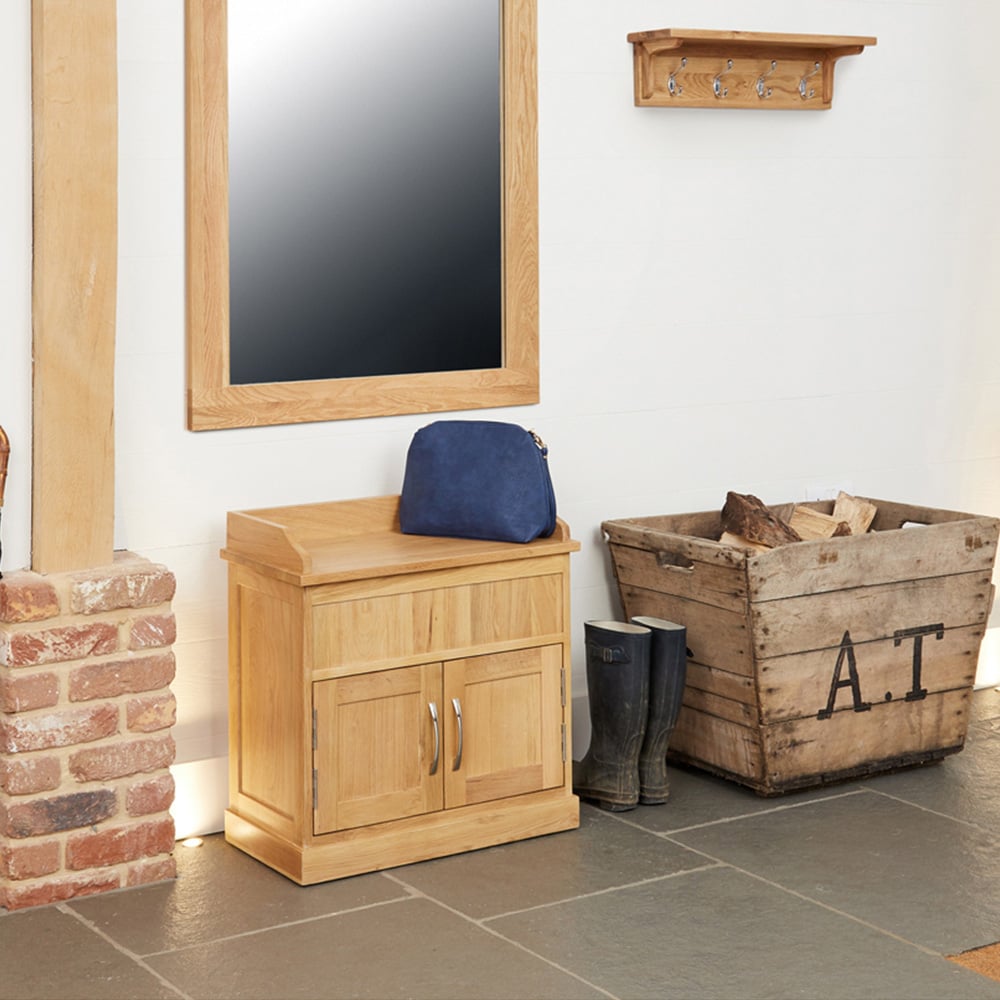 Baumhaus Mobel 2 Door Oak Shoe Bench with Hidden Storage Image 3