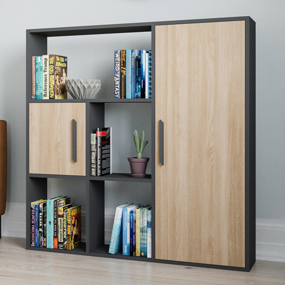 Decorotika Ridge 2 Door 4 Shelf Anthracite and Oak Bookcase Image 1