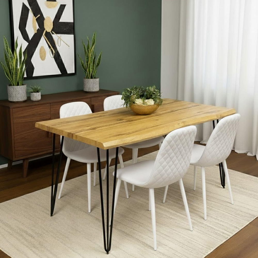 Kosy Koala 4 Seater Faux Leather Wooden Dining Set White Image 4