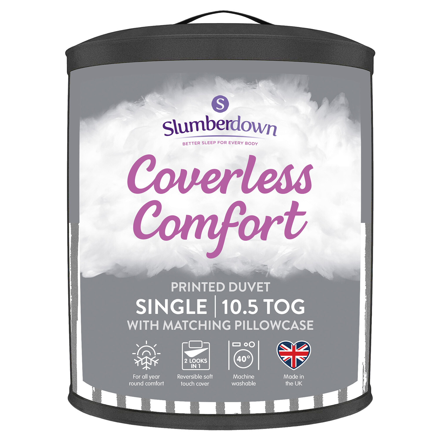 Slumberdown Coverless Comfort Duvet with Pillowcase - Grey / Single Image