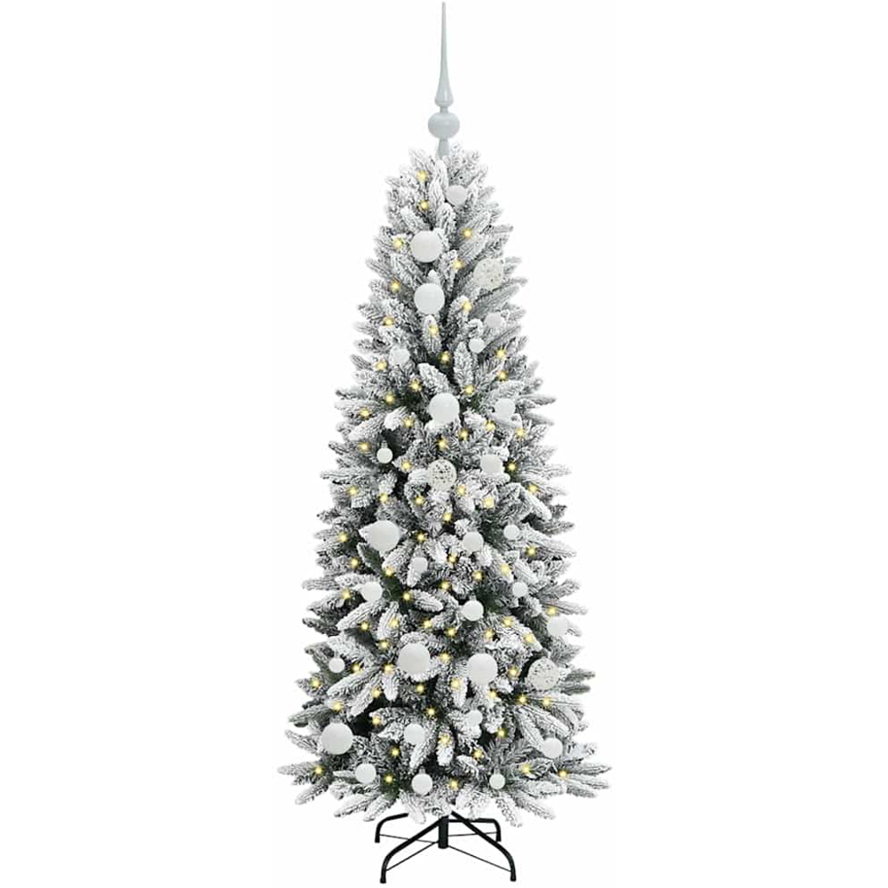 vidaXL Pre-Lit White Baubles Artificial Snow Flocked Christmas Tree 4ft Image 1