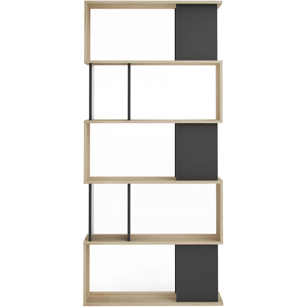 Furniture To Go Maze 5 Shelf Oak and Black Open Bookcase Image 3