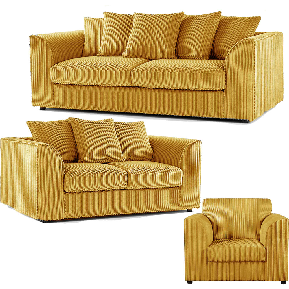 Luxor 6 Seater Mustard Jumbo Cord Scatter Back Sofa Suite Image 2