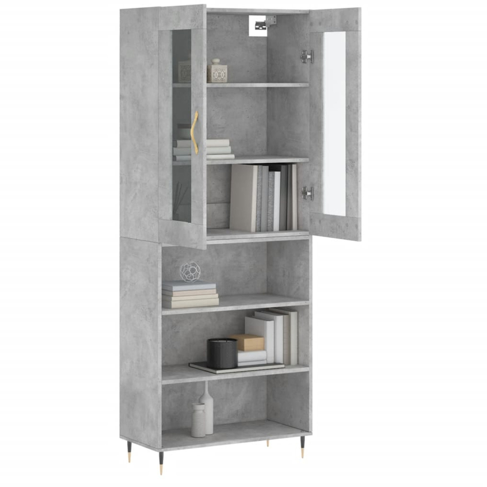 vidaXL 2 Glass Door 3 Shelf Concrete Grey Highboard Image 3
