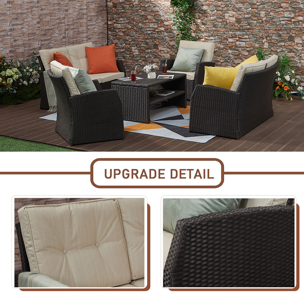 Furniture One 6 Seater Brown Rattan Garden Furniture Set Image 6