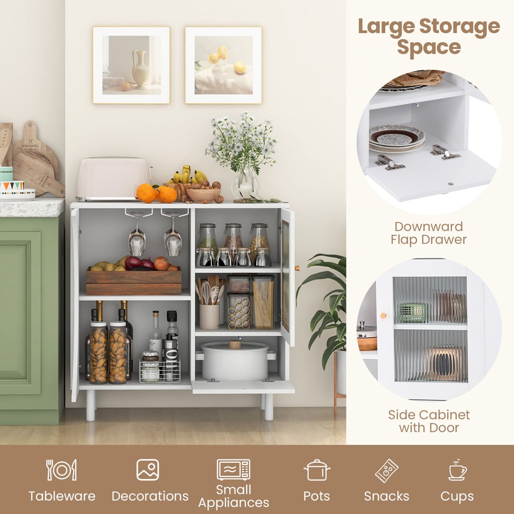Costway 2 Door 2 Shelf White Kitchen Sideboard Image 6