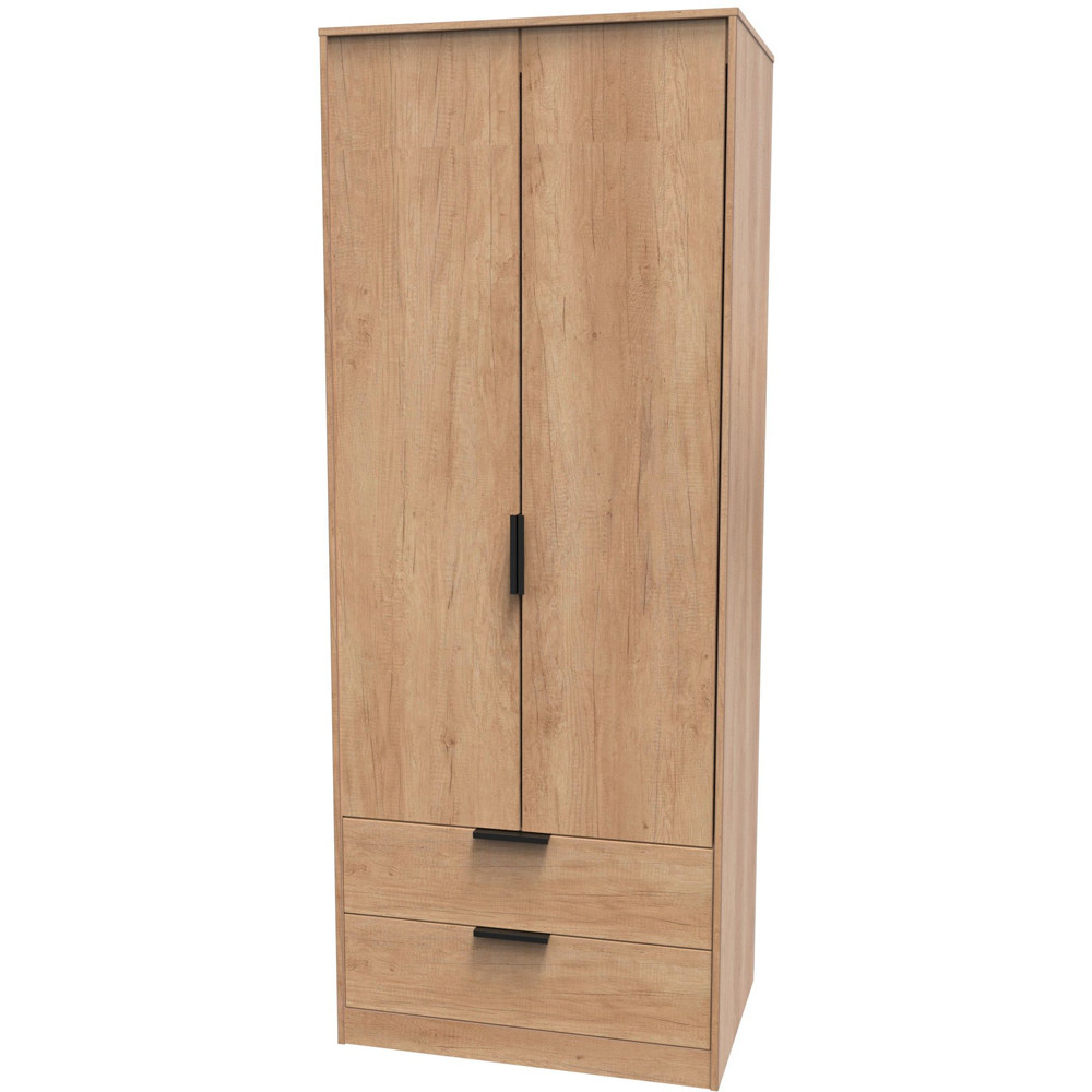 Crowndale Hong Kong 2 Door 2 Drawer Nebraska Oak Tall Wardrobe Ready Assembled Image 2