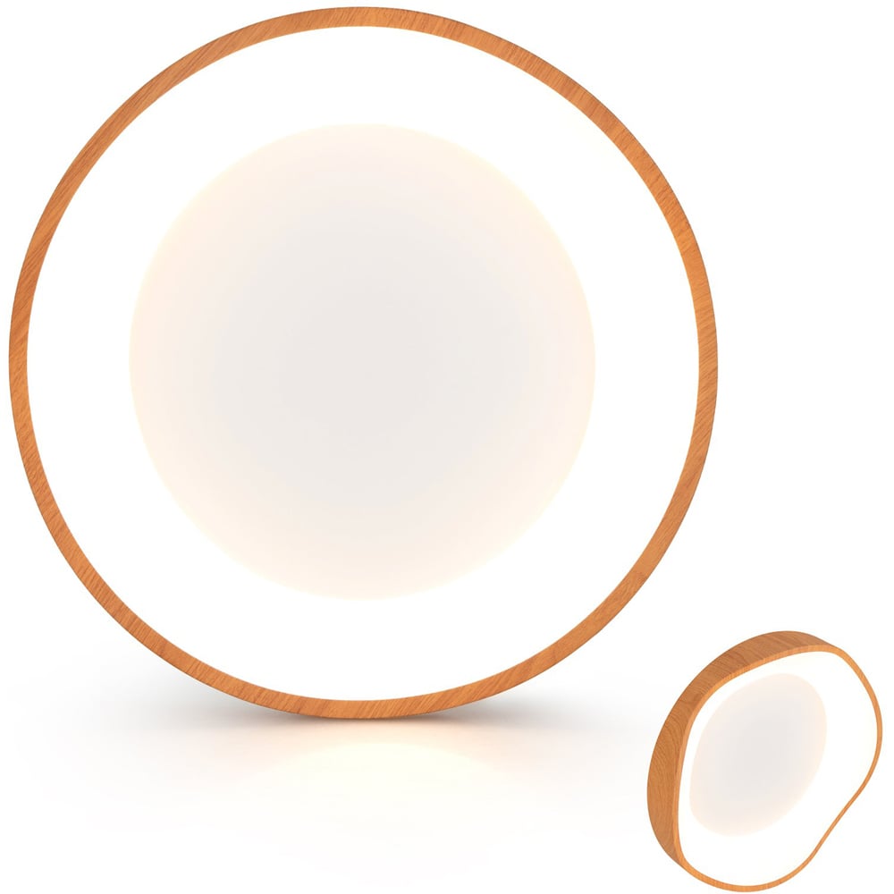 Costway Wood Pattern and Metal Frame Natural LED Mount Ceiling Light Image 3