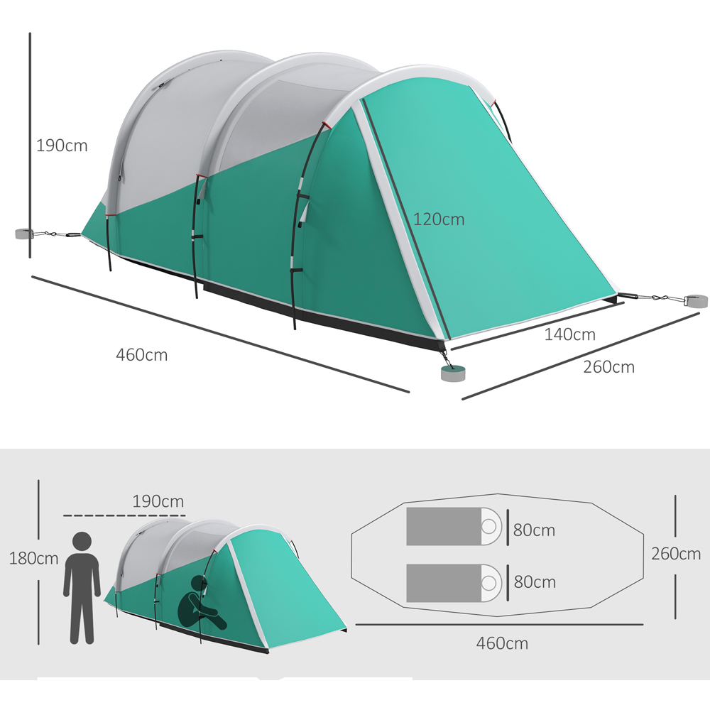 Outsunny 3 Person Waterproof Camping Tent with 2 Room Green Image 3