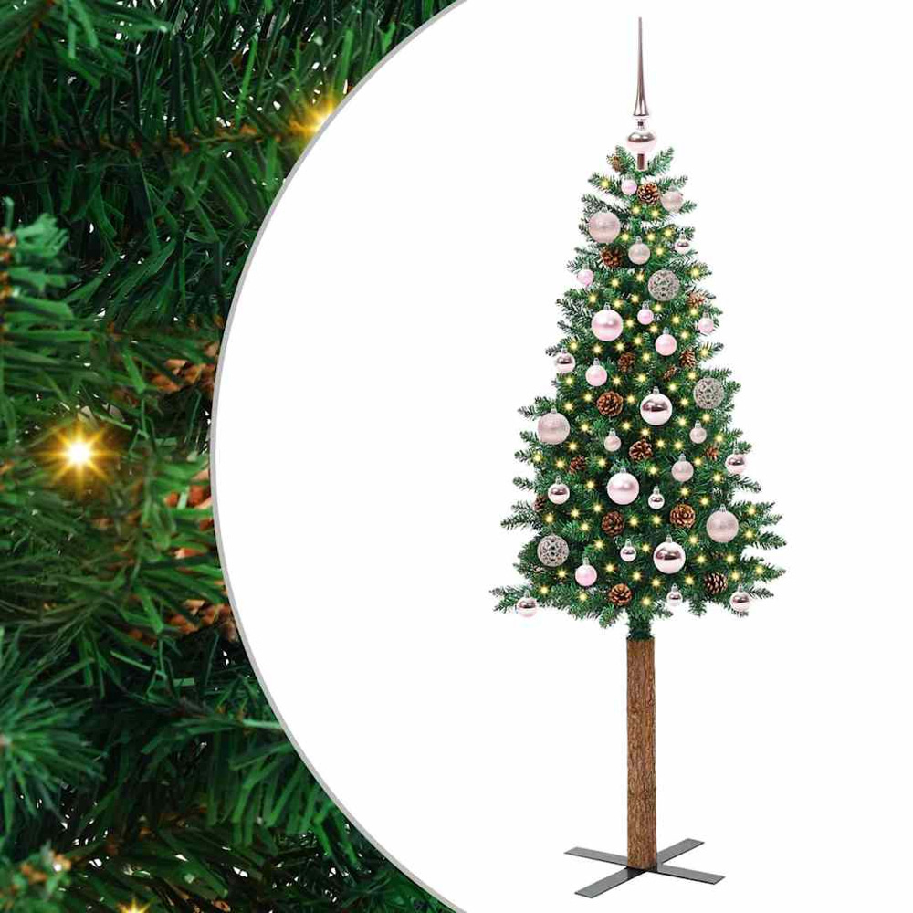 vidaXL Green Artificial Christmas Tree with Pinecones LEDs Pink Decoration Ornaments 5ft Image 2