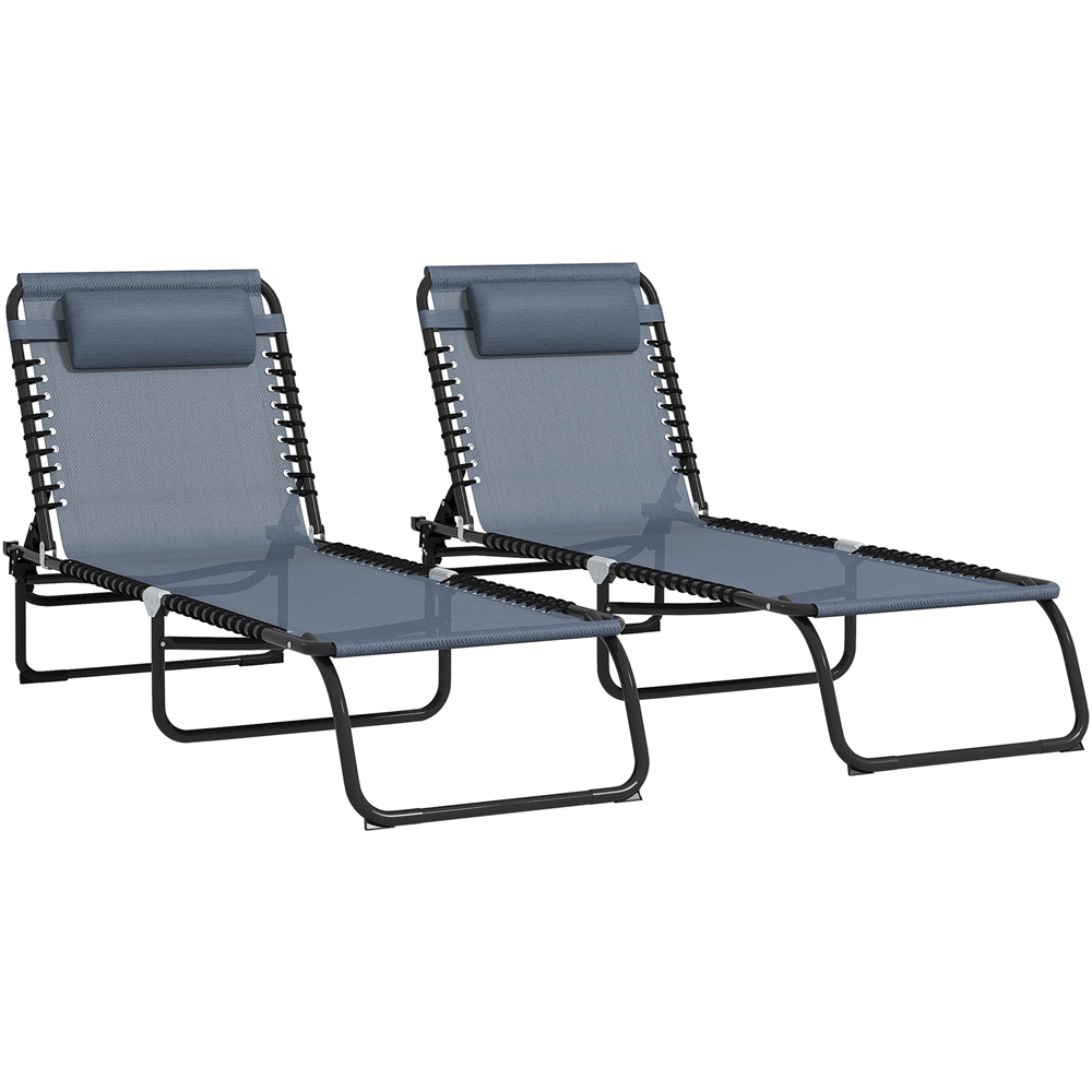 Outsunny Set of 2 Grey Foldable Cot Sun Lounger Image 2