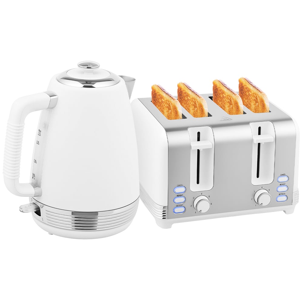 HOMCOM 800-267V70BK White 1.7L Quick Boil Kettle 3000W and 4 Slice Toaster Set Image 1
