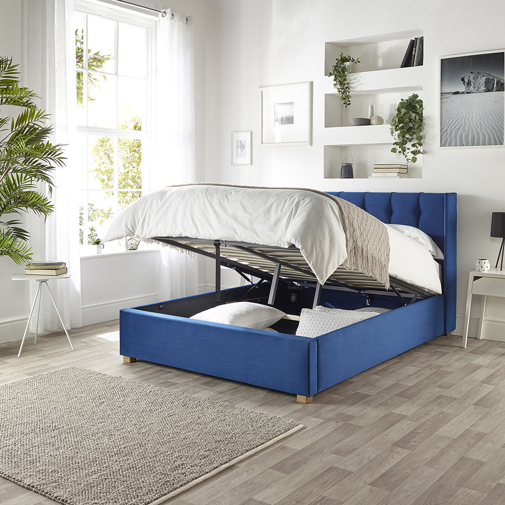 Catherine Lansfield Utopia Double Navy Velvet Ottoman Wing Bed Image 3