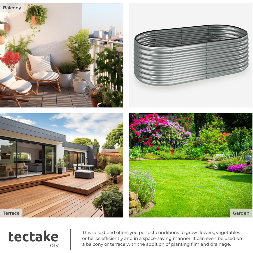 tectake Flora 200 x 100cm Silver Galvanised Steel Raised Garden Bed Image 7