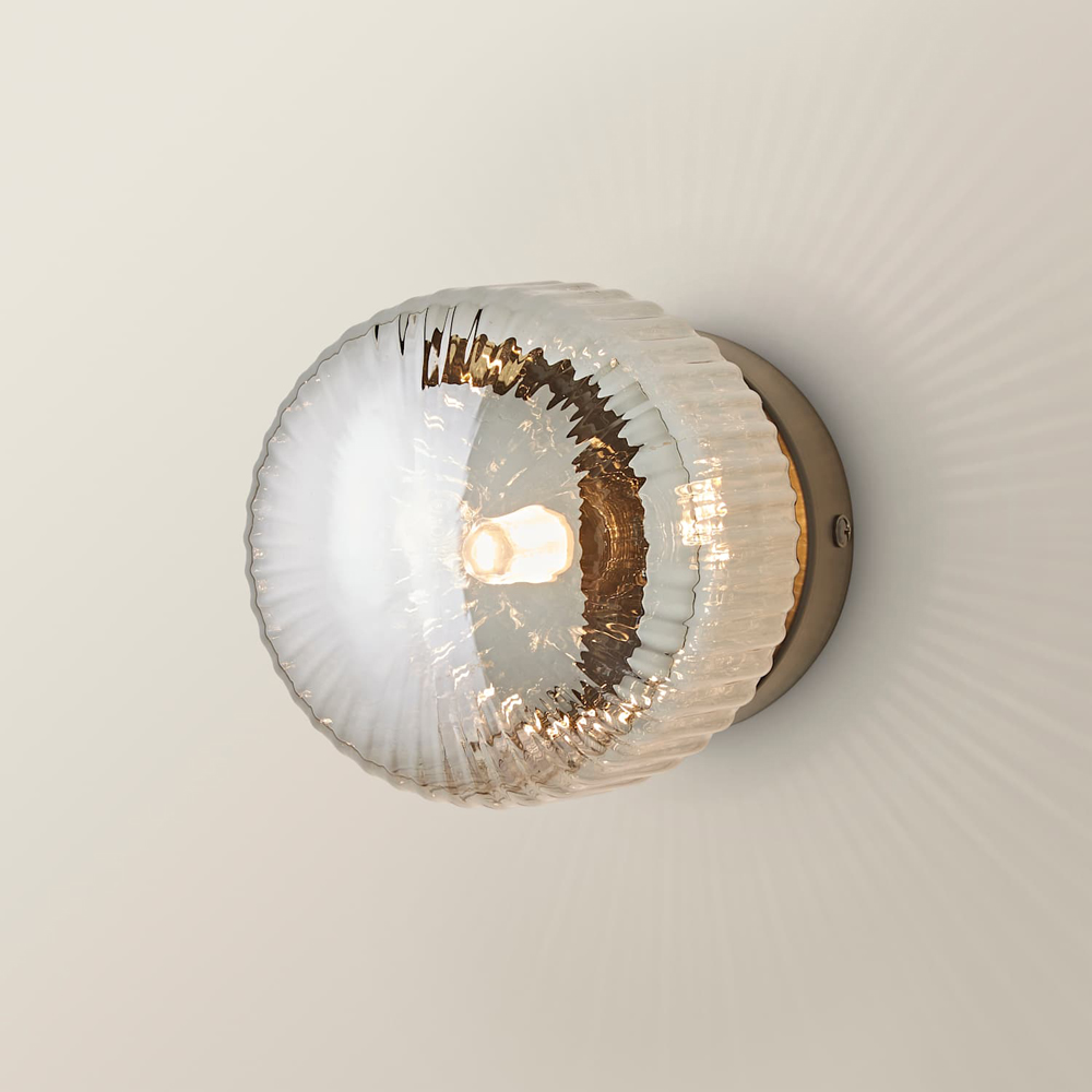 ValueLights Calpe Ribbed Smoked Shade Brushed Matte Black Flush Wall Light with Bulb Image 5
