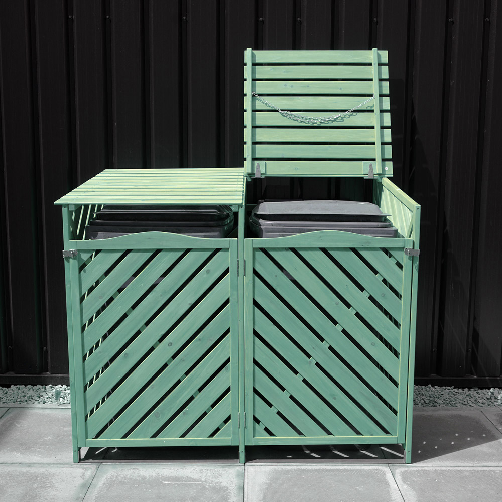 Jack Stonehouse Green Double Wheelie Wooden Bin Storage Image 7