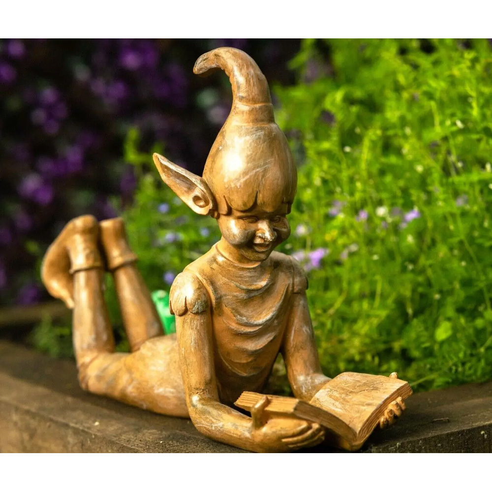 Marco Paul Bronze Lying Elf Reading a Book Garden Ornament Image 2