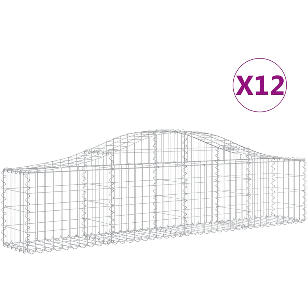 vidaXL Silver Galvanised Iron Arched Gabion Basket 200 x 30 x 40/60cm 12 Pack Image 2