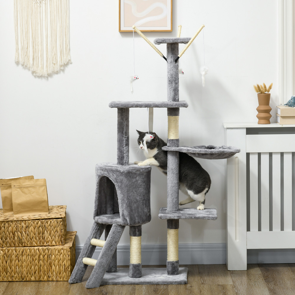 PawHut Grey 5 Tier Cat Tree with Toys Image 2