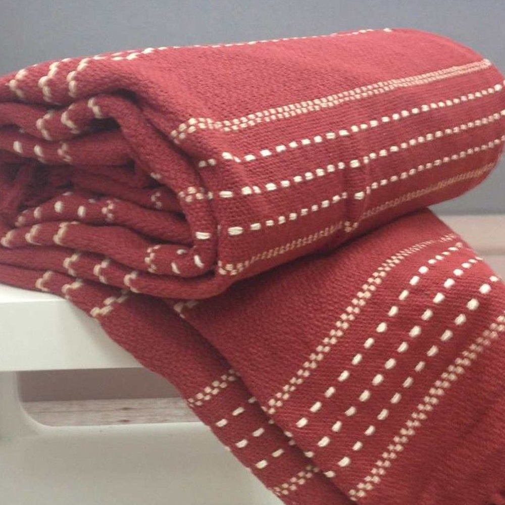 Rapport Home Red Stitch Strip Woven Cotton Throw 254 x 254cm Image 3