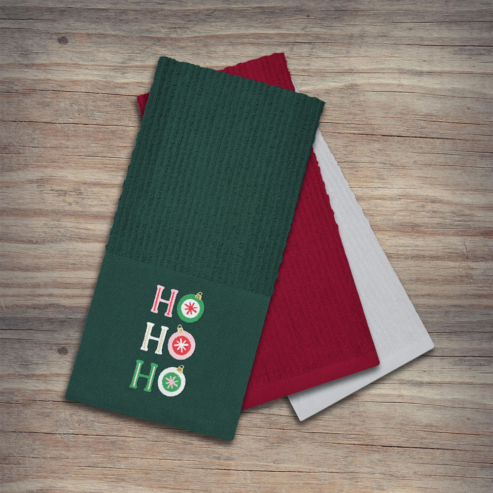 Noel Square Xmas Ho Ho Ho Green Tea Towel 3 Pack Image 2
