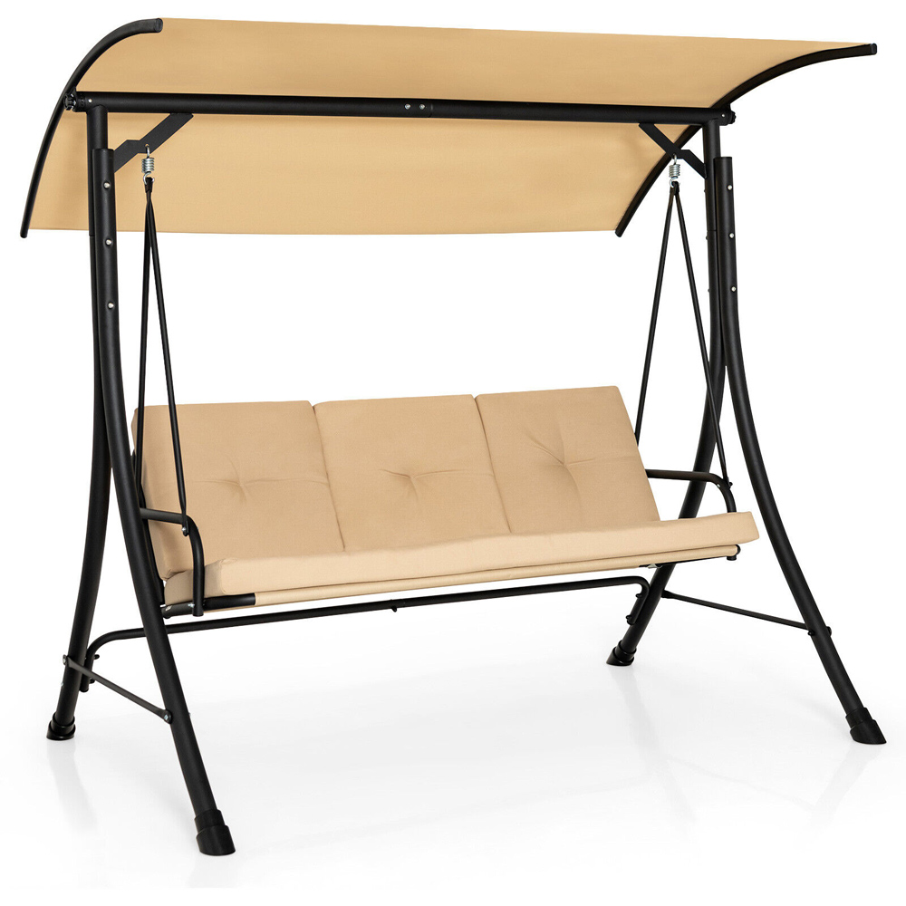 Costway Beige 3 Seater Garden Swing with Canopy Image 2