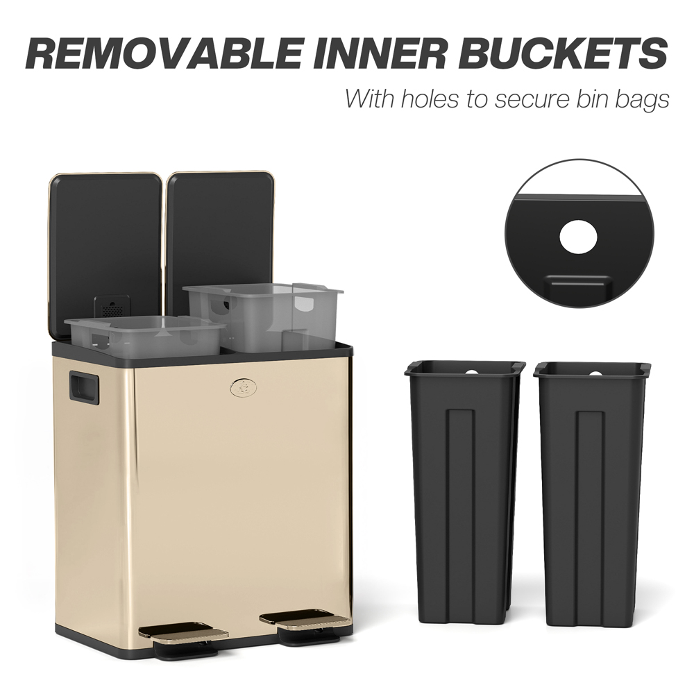 HOMCOM Golden Dual Compartment Kitchen Bin 40L Image 7