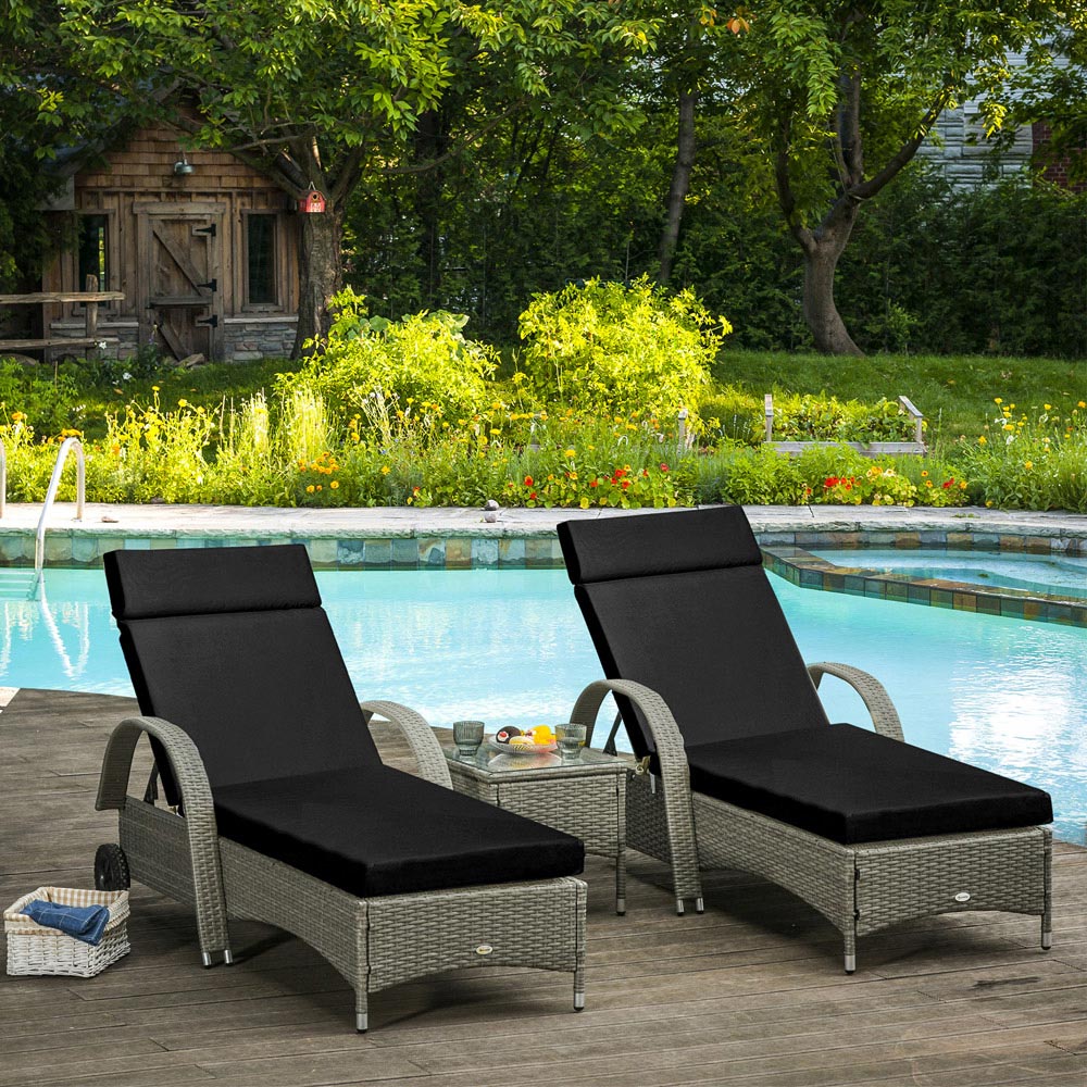 Outsunny Black Outdoor Seat Cushions 196 x 55cm 2 Pack Image 2