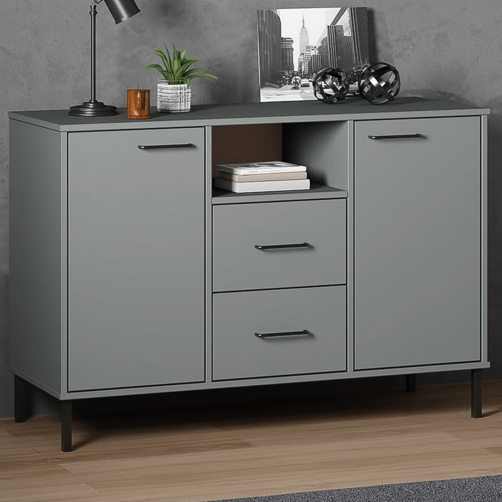vidaXL 2 Door 2 Drawer Single Shelf Grey Solid Pine Wood Sideboard Image 1