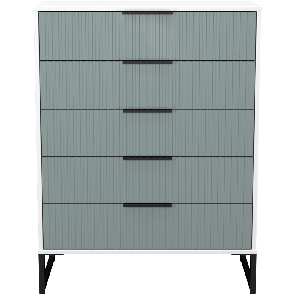 Crowndale Fluted 5 Drawer Duck and White Matt Chest of Drawers Ready Assembled Image 2