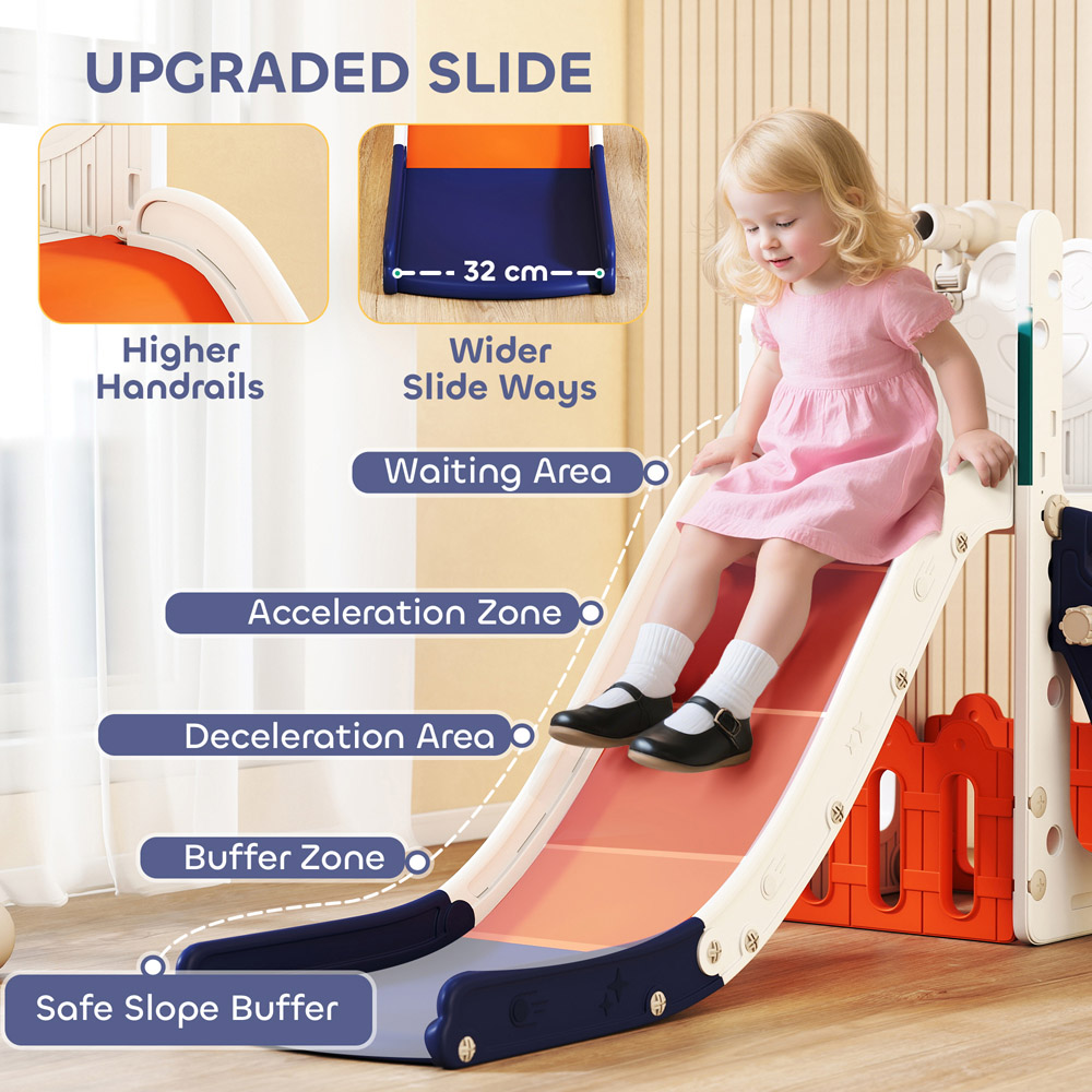 AIYAPLAY 5-in-1 Orange Indoor Toddler Slide Set with Basketball Hoop Image 5