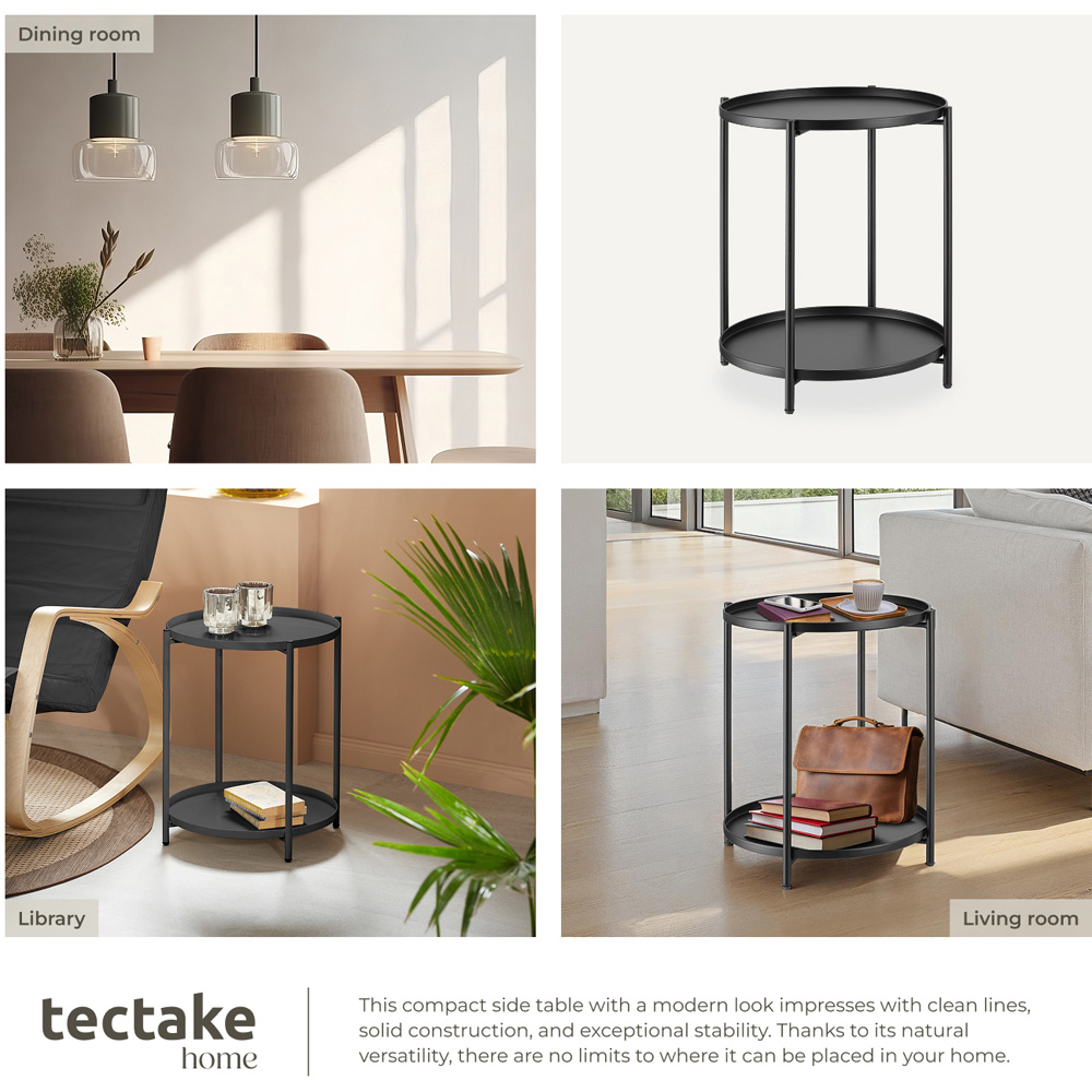tectake Oxford 2 Shelf Black Round Bedside Table Image 6