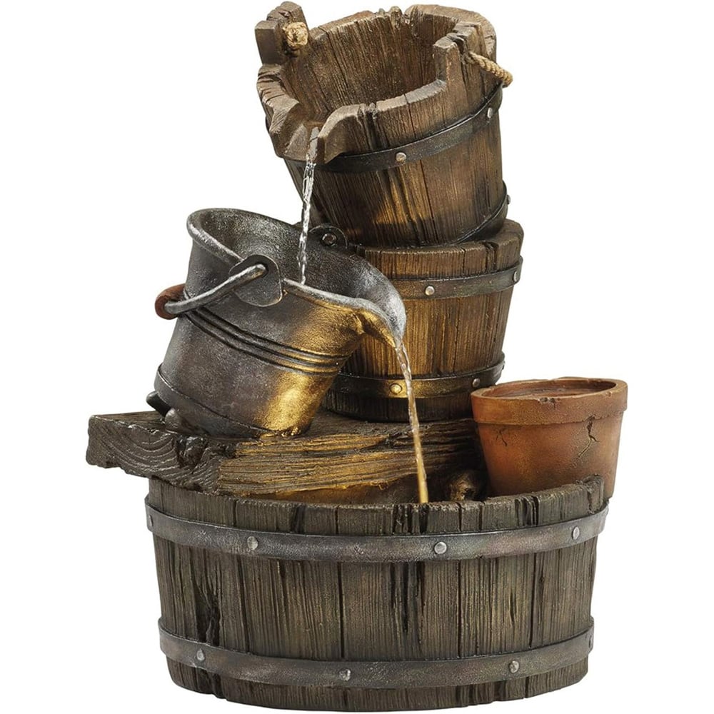 Garden Gear Cascading Barrel Water Feature with Plant Image 1
