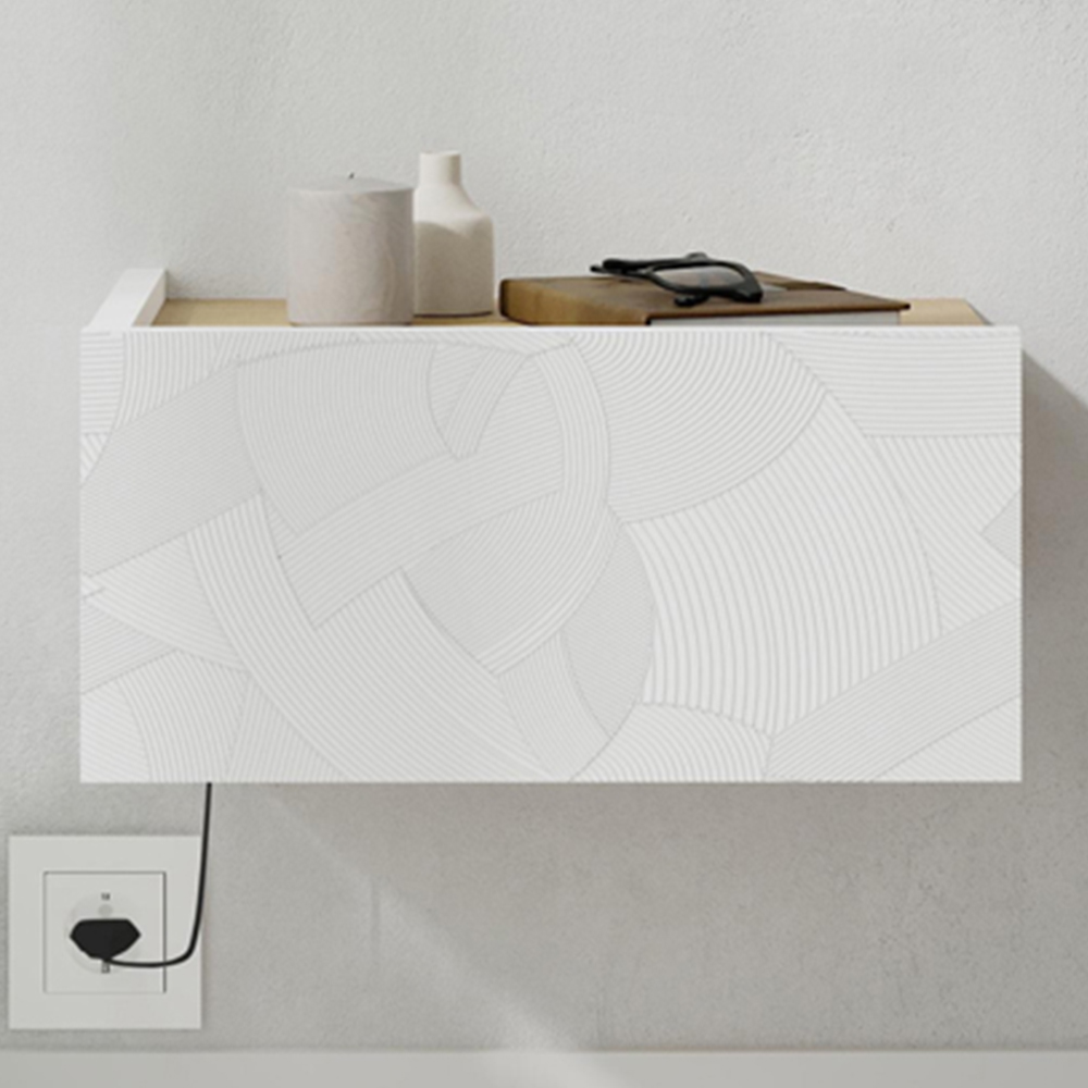 Decortie Onda Single Drawer White LED Wall-Mounted Bedside Table Image 1
