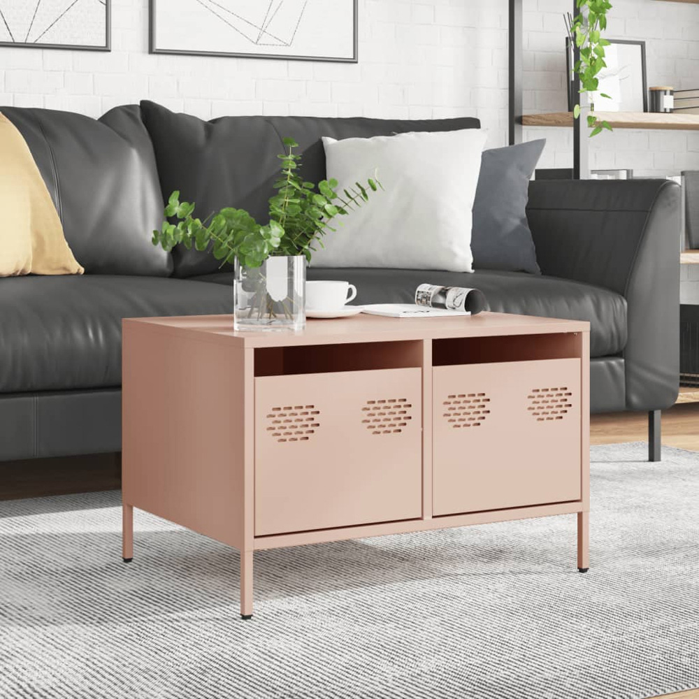 vidaXL 2 Drawer Pink Steel Industrial Style TV Cabinet Image 9