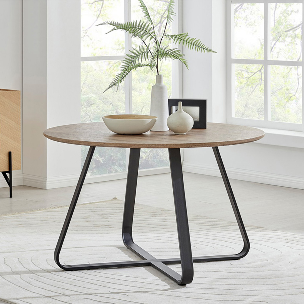 Furniturebox Fira Cesano Wood Effect 6 Seater Round Dining Set Brown Grey and Black Image 2