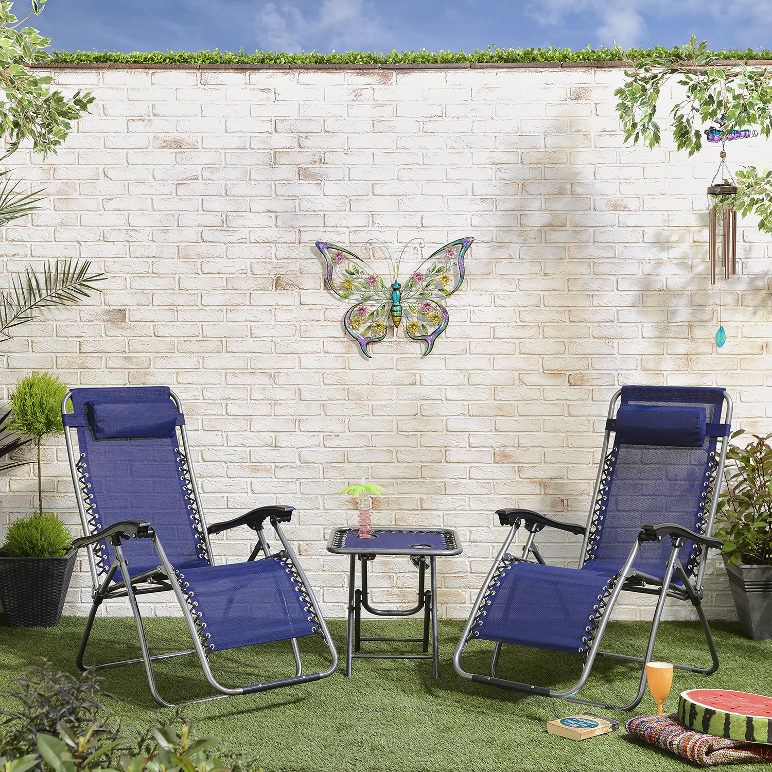 Active Sport Blue Zero Gravity Recliner Garden Chairs and Table Set Image 1