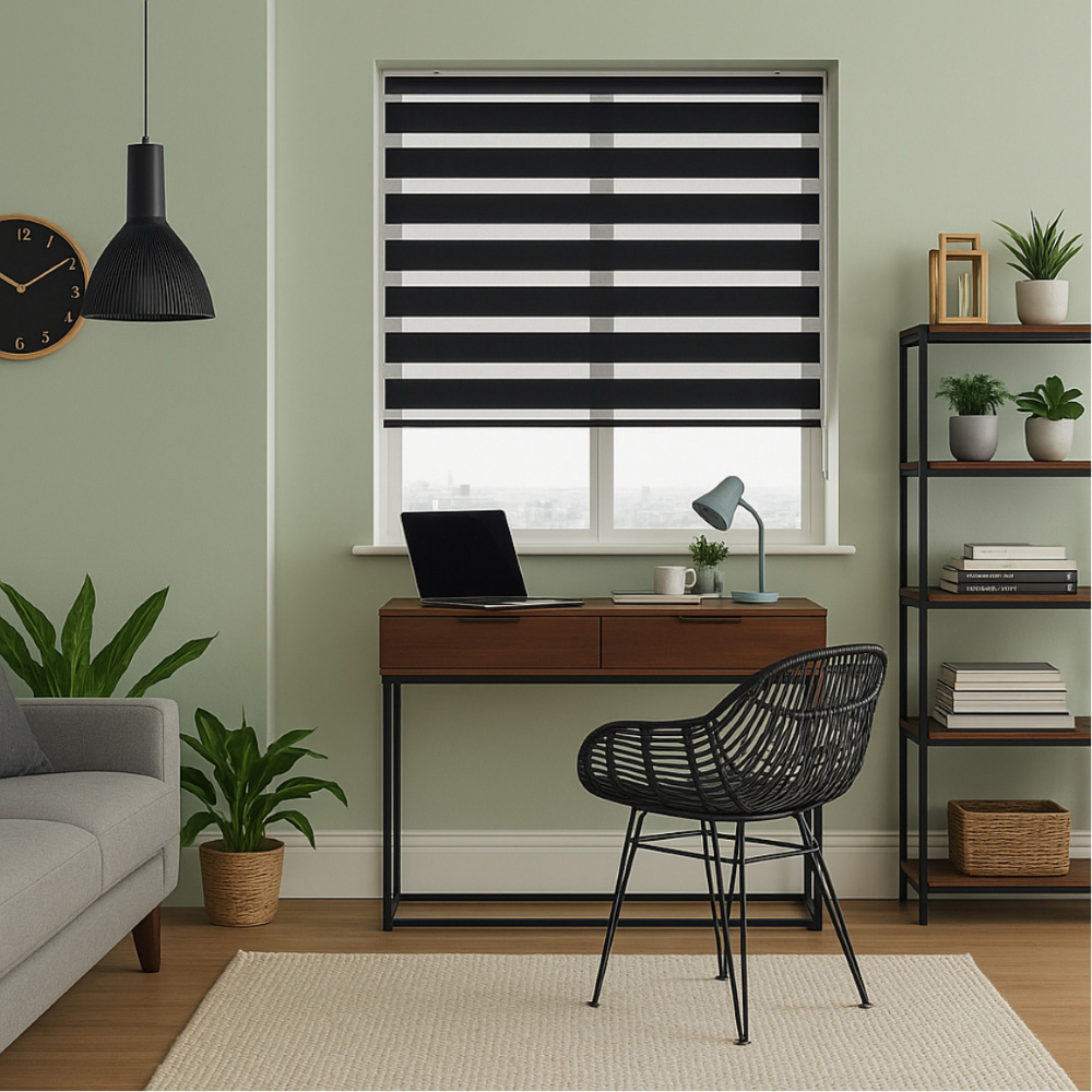 New Edge Blinds Black Day and Night Zebra Roller Blind 130cm Image 6